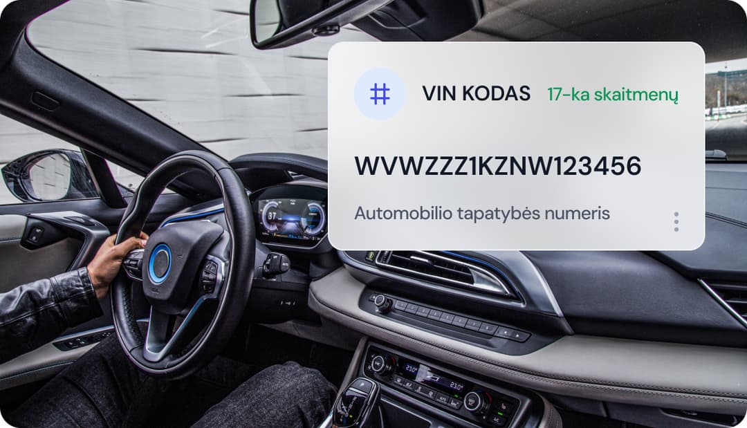 Automobilio prietaisų skydelis su VIN kodu